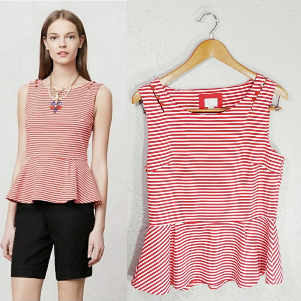 ANTHROPOLOGIE Antonia Stripe Peplum Top size L